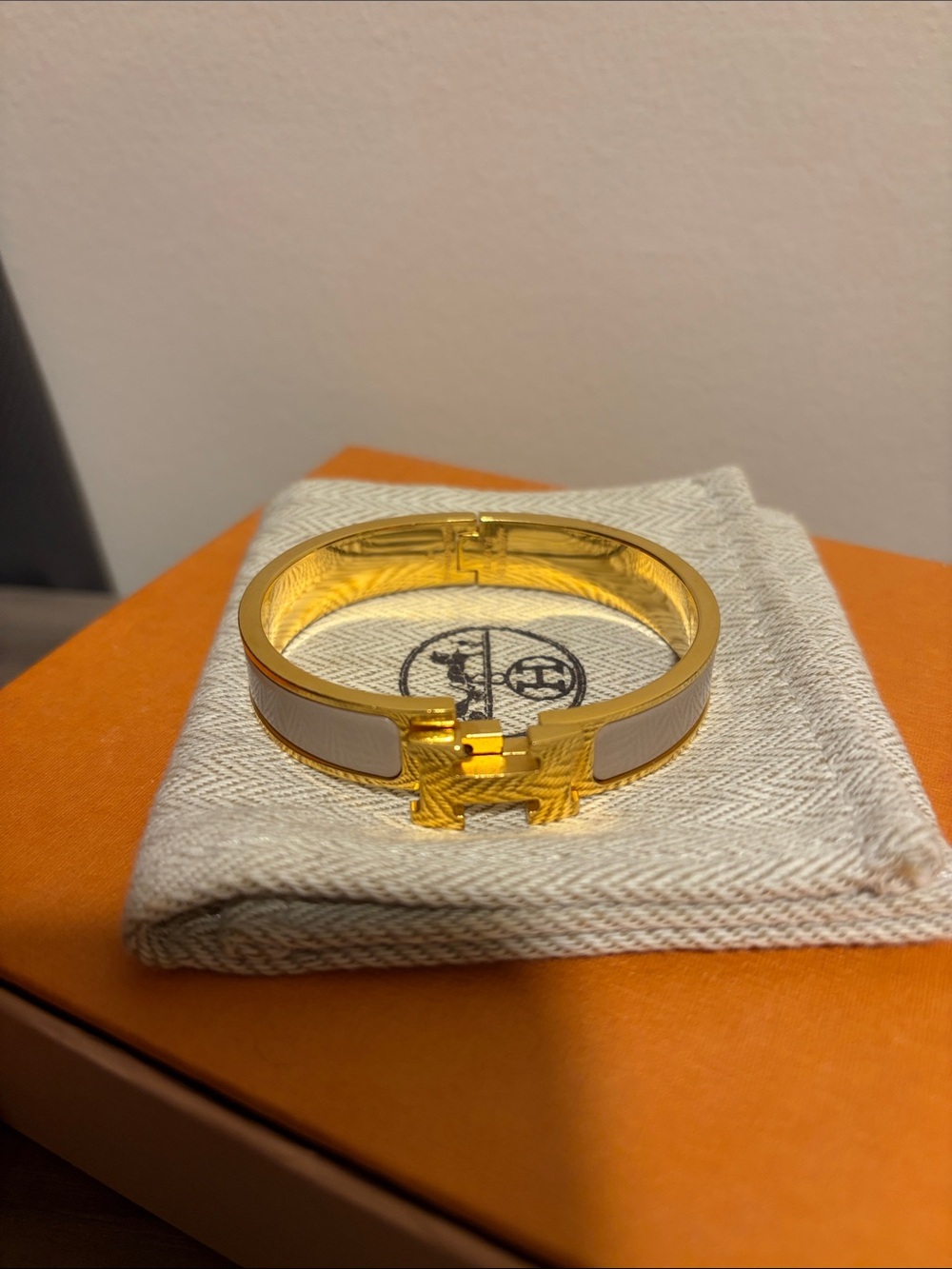 Hermes Gold and White Clic H Bracelet